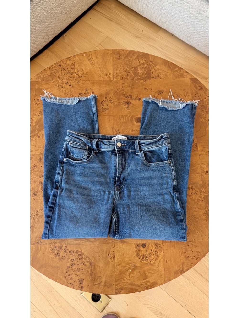 Zara High-Waisted Blue Denim Jeans with Raw Hem